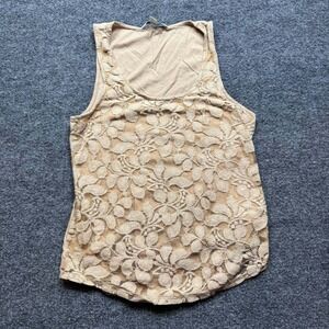 Banana Republic Tank Top Womens S Beige Sleeveless Casual Feminine Lace Overlay
